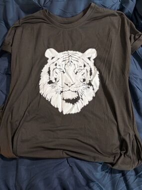 Black Tee with White Tiger Graphic